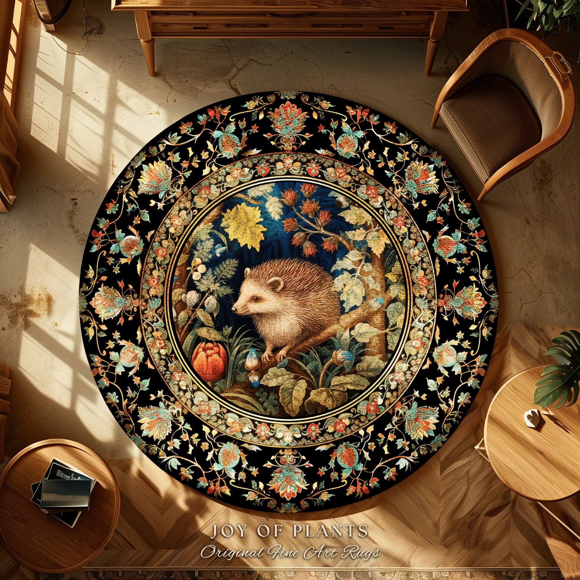 Woodland Aesthetic Bedroom Decor William Morris Inspired Cottagecore Room Light Academia Mystical Throw Rug | Nature Area Rug Hedge Hog |