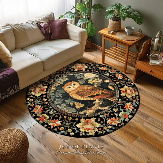 Celestial Owl Rug | Ethereal Bedroom William Morris Inspired Cottagecore Owl Whimsical Room Soft Aesthetic Dark Academia Style Floral |