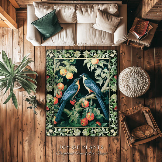 Victorian Gothic Woodland Bird Botanical Rug | Dark Cottagecore Decor Bird Crowcore Gothic Raven Dark Academia Love Bird Gift Forestcore Rug