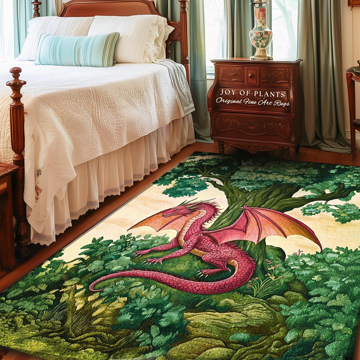 Magical Dragon Rug Mystical Woodland Forest Fantasy Decor | Whimsical Medieval Dragon Landscape Art Light Academia Vintage Fairytale Whimsy