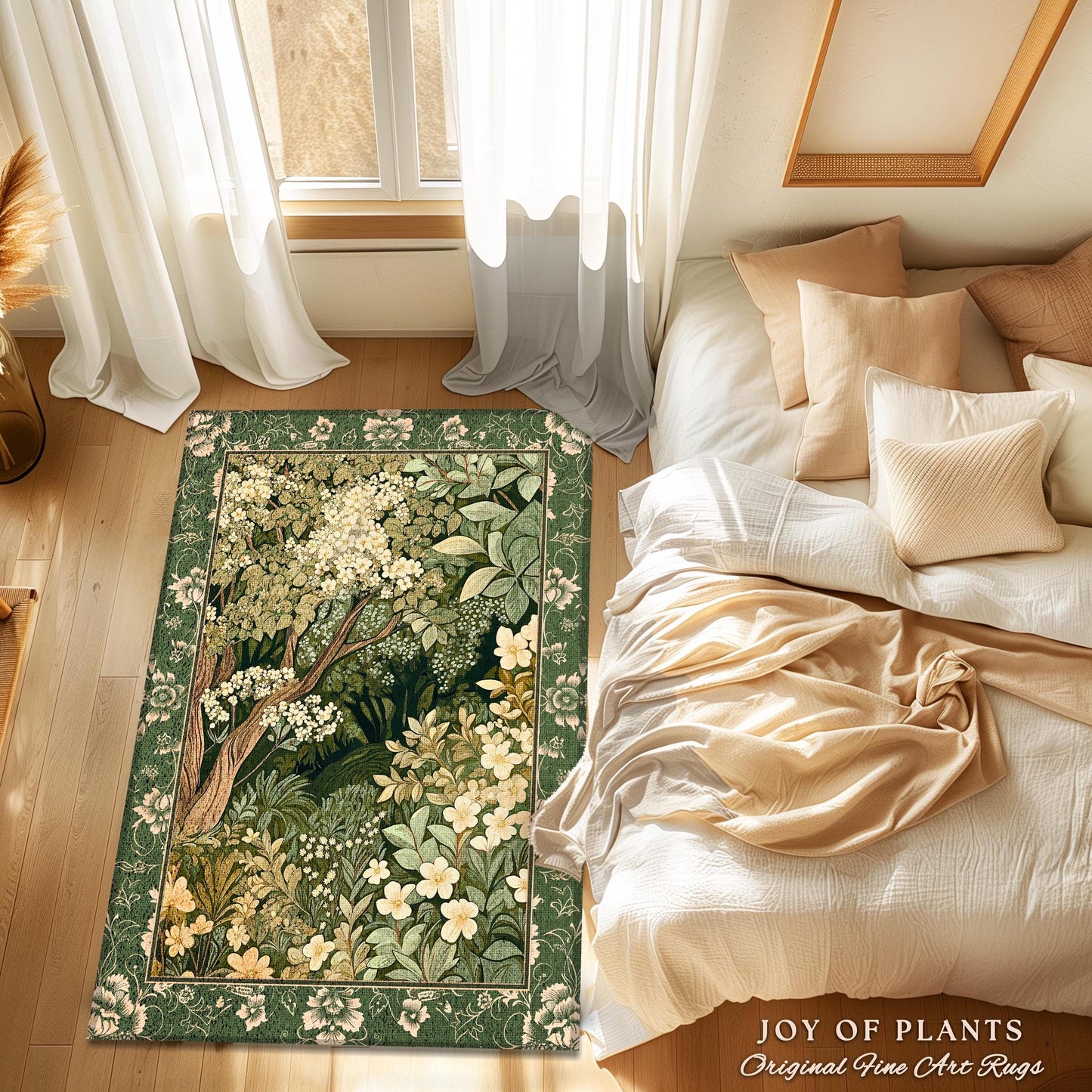 Soft Aesthetics Folklore Area Rug | Fairy Inspired Bedroom Cozy Cottagecore Room Decor Ethereal Nature Aesthetic Sage Green Indie Accent Rug