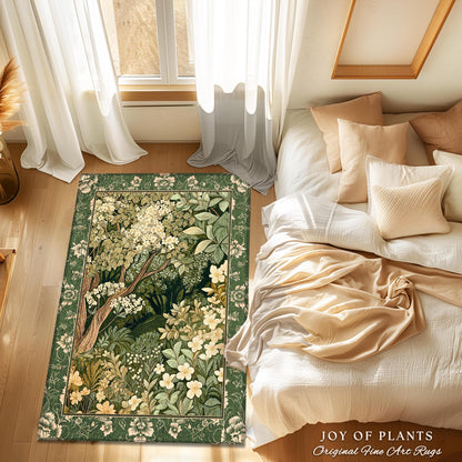 Soft Aesthetics Folklore Area Rug | Fairy Inspired Bedroom Cozy Cottagecore Room Decor Ethereal Nature Aesthetic Sage Green Indie Accent Rug