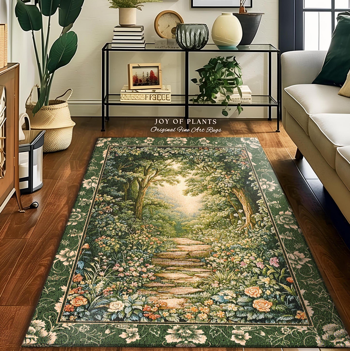 Mystic Garden Fairytale Landscape Area Rug | Fairycore Woodland Nature Lover Book Nook Floor Mat Cozy Earthy Bedroom Decor Whimsical Floral