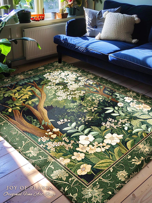 Wildflower Meadow Botanical Rug | Fairy Inspired Bedroom Cottagecore Folklore Room Decor Ethereal Aesthetic Accent Rug Bohemian Fairycore |