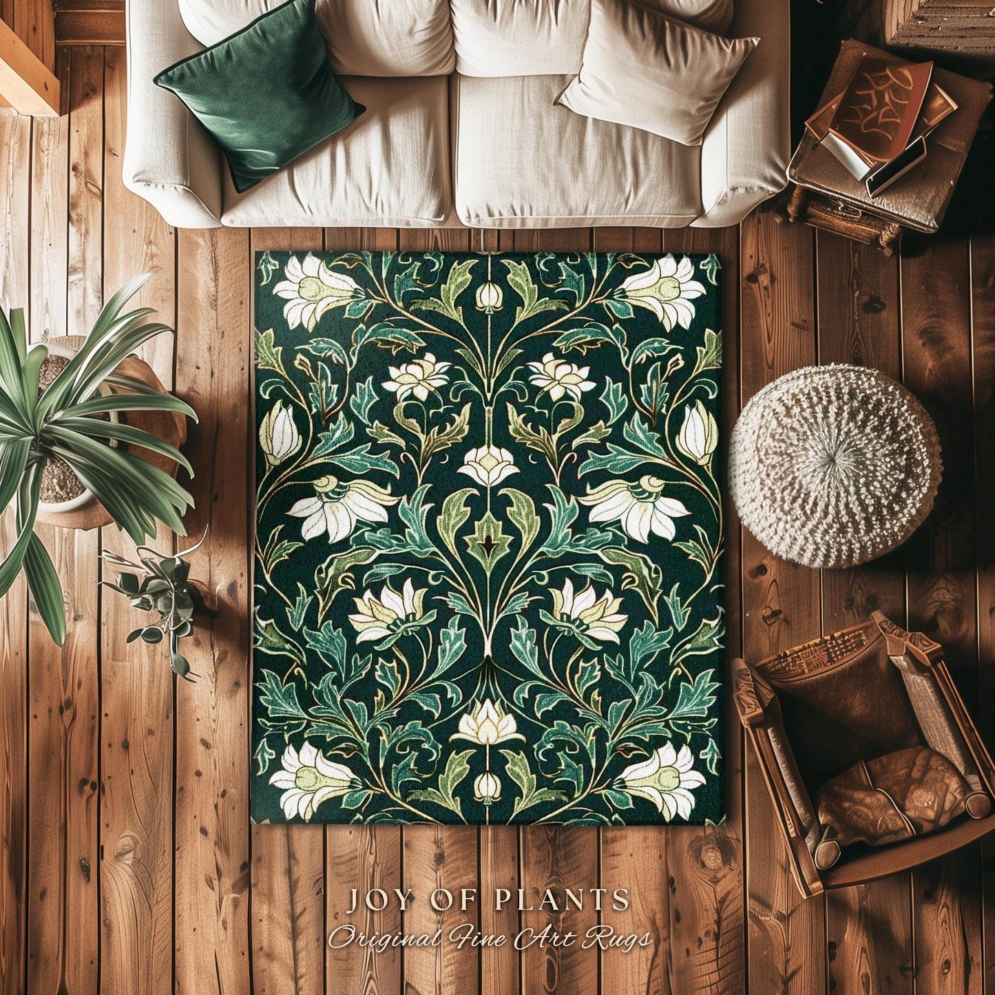 Victorian Floral Accent Rug Elegant Room Decor | Floral Aesthetic Blue Green Botanical Whimisical Accent Rug Vintage Cottagecore Home Decor