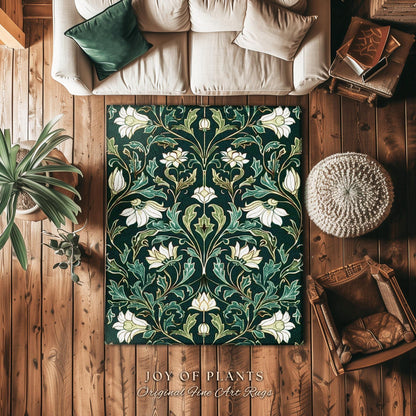 Victorian Floral Accent Rug Elegant Room Decor | Floral Aesthetic Blue Green Botanical Whimisical Accent Rug Vintage Cottagecore Home Decor