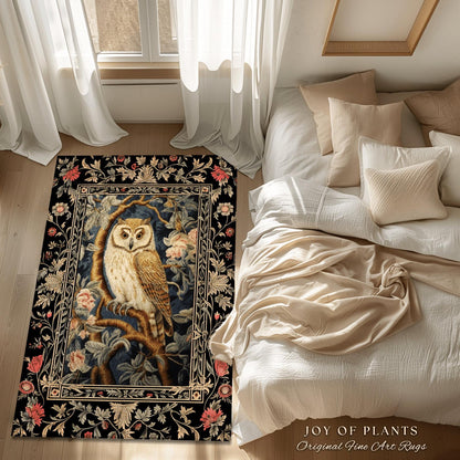 Pastel Owl Home Decor Rug | Ethereal Bedroom William Morris Inspired Cottagecore Owl Whimsical Room Soft Aesthetic Light Academia Style