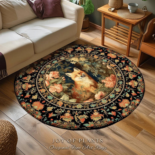 Ethereal Bedroom Decor Round Rox Rug Morris Inspired Cottagecore Room Soft Aesthetic Light Academia Style | Mystical Fairycore Fox Area Rug