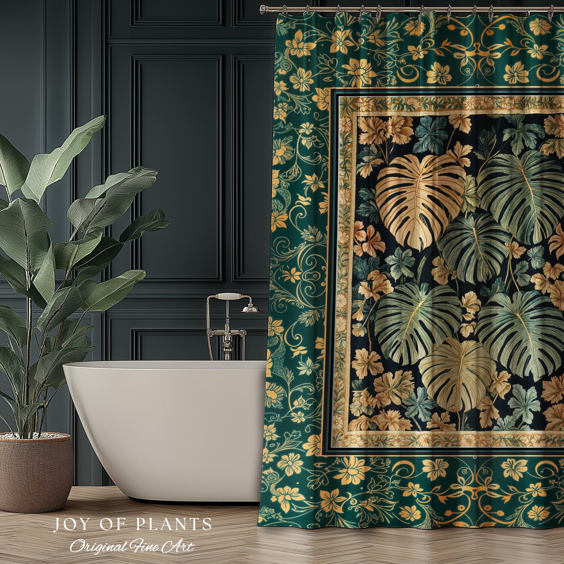 Enchanted Grove Botanical Shower Curtain | Forestcore Home Decor Cottagecore Maximalist Whimsical Monstera Vibes Trendy Bathroom Artwork |