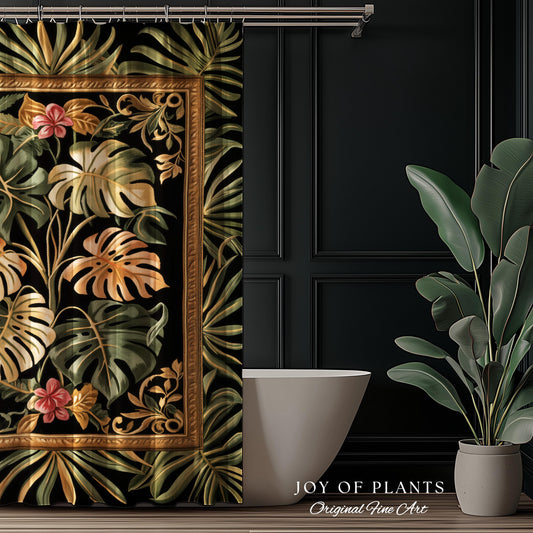 Trendy Tropical Leaves Shower Curtain | Whimsical Monstera Bathroom Decor for Plant Lovers Maximalist Jungle Cottagecore Whimsy Aesthetic |