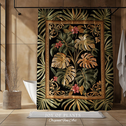 Trendy Tropical Leaves Shower Curtain | Whimsical Monstera Bathroom Decor for Plant Lovers Maximalist Jungle Cottagecore Whimsy Aesthetic |