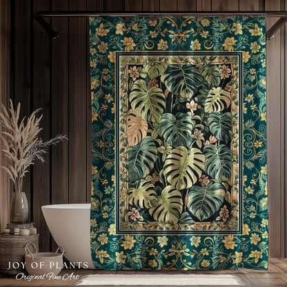 Cozy Plant Bathroom Shower Curtain | Jungle Vibes Dark Academia Houseplant Lover Housewarming Gift Whimsigoth Eclectic Bath Room Botanical |