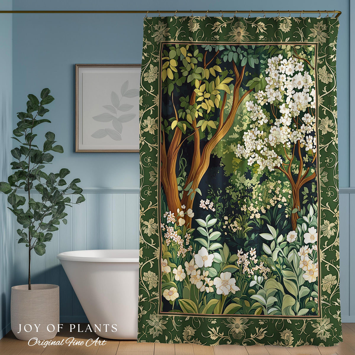 Wildflower Meadow Botanical Shower Curtain Fairy Inspired Bathroom | Cottagecore Folklore Decor Ethereal Aesthetic Bohemian Fairycore Style