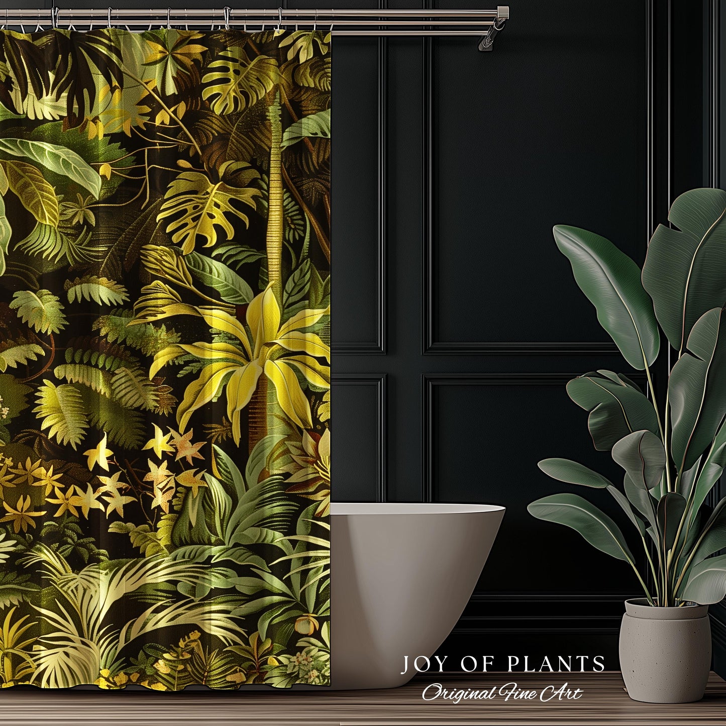 Moody Botanical Jungle Leaves Shower Curtain | Eclectic Green Maximalist Bathroom Whimsigoth Vintage Botanical Nature Aesthetic Forest Decor