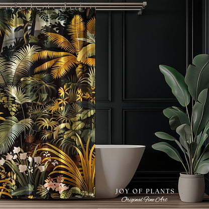 Earthy Colors Tropical Leaves Shower Curtain | Jungle Theme Bathroom Decor Whimsical Botanical Bath Room Forest Houseplant Lover Home Accent