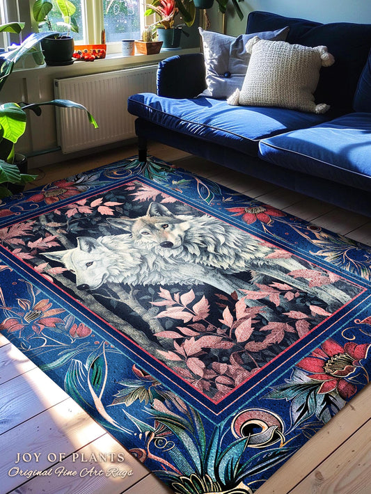 Wild Woods Cottagecore Wolf Rug | Dark Forest Accent Rug Woodland Animals Nursery Eclectic Home Accent Fairytale Aesthetic Whimsical Wonder