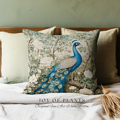 Wildflower Peacock Pillow Floral | William Morris Inspired Peacock Pillow Woodland Aesthetic Cushion Botanical Ornate Home Decor Eclectic