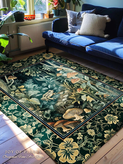 Magical Mushroom Folklore Forest Rug | Cute Woodland Area Rug for Bedroom Goblincore Forest Woodland Whimsy Toadstool Aesthetic Nature Lover