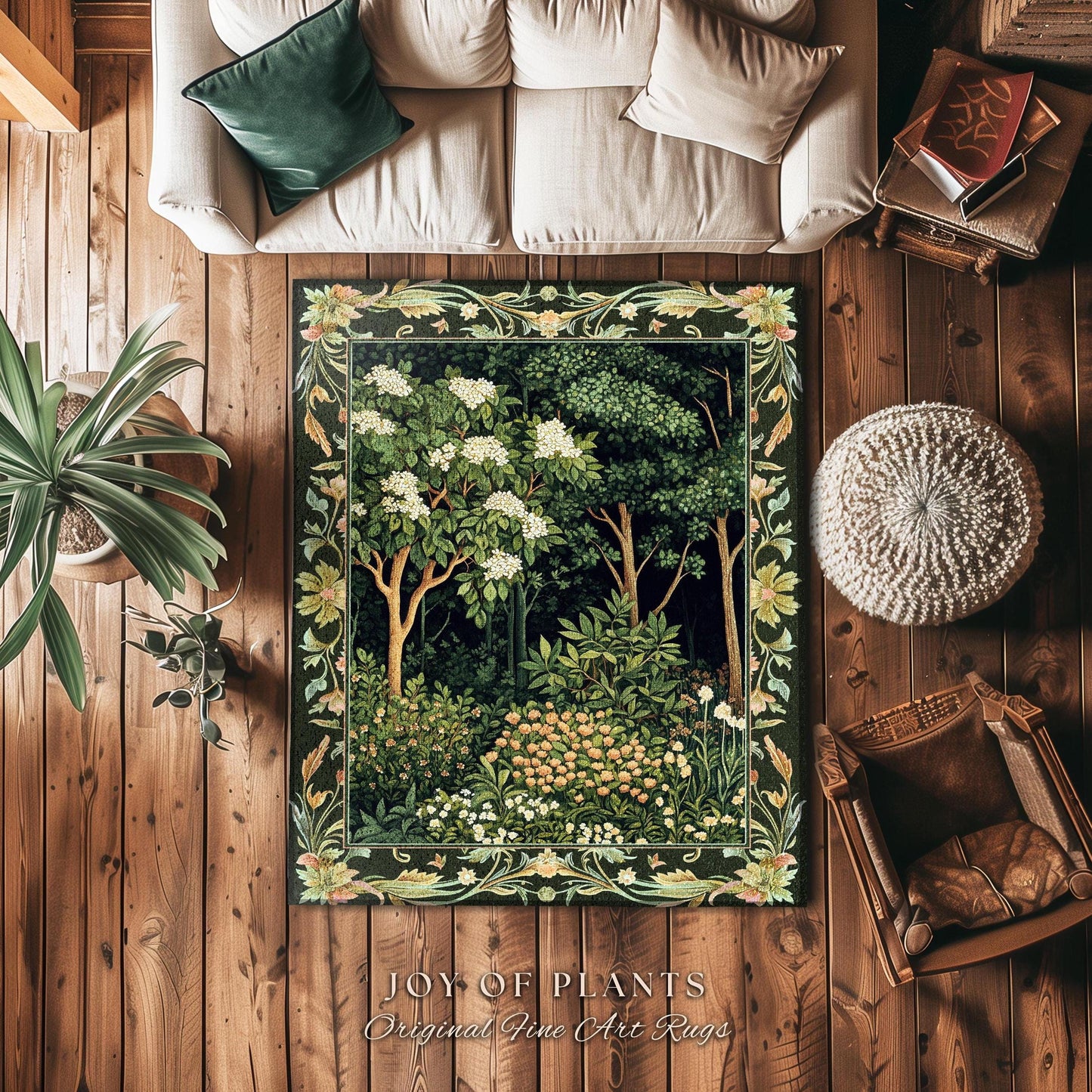 Emerald Green Medieval Tree Area Rug | Magical Woodland Cottagecore Aesthetic Nature Lover Book Nook Bedroom Olive Green Decor Bohemian Cute