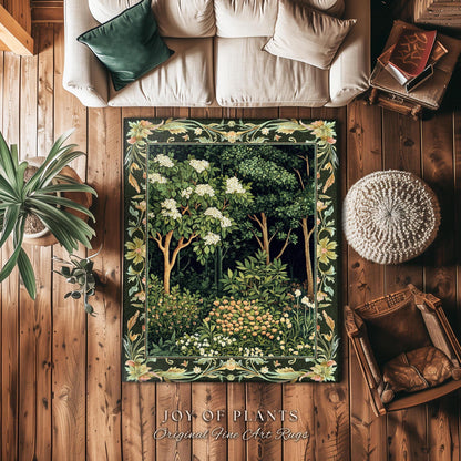 Emerald Green Medieval Tree Area Rug | Magical Woodland Cottagecore Aesthetic Nature Lover Book Nook Bedroom Olive Green Decor Bohemian Cute