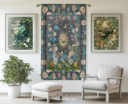 Colorful Maximalist Boho Sun Curtain | Whimsigothic Tarot Drapes Celestial Spiritual Decor Bohemian Indie Bedroom Sun and Moon Cozy Nursery
