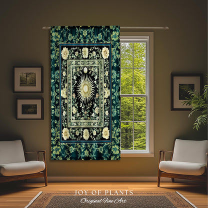 Witchy Celestial Sun Curtain | Magical Mystical Cozy Window Drapes Astrology Tapestry Spiritual Golden Sun Dark Academia Maximalist Bohemian