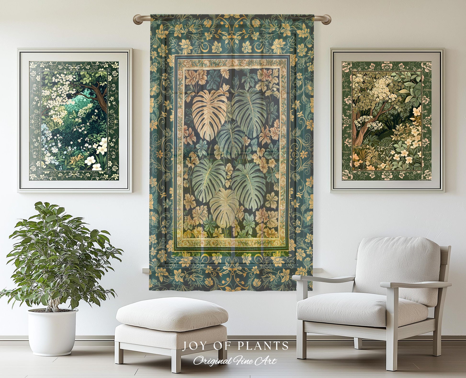 Enchanted Grove Botanical Curtain | Forestcore Home Decor Cottagecore Maximalist Whimsical Monstera Vibes Trendy Bedroom Artwork Drapes |
