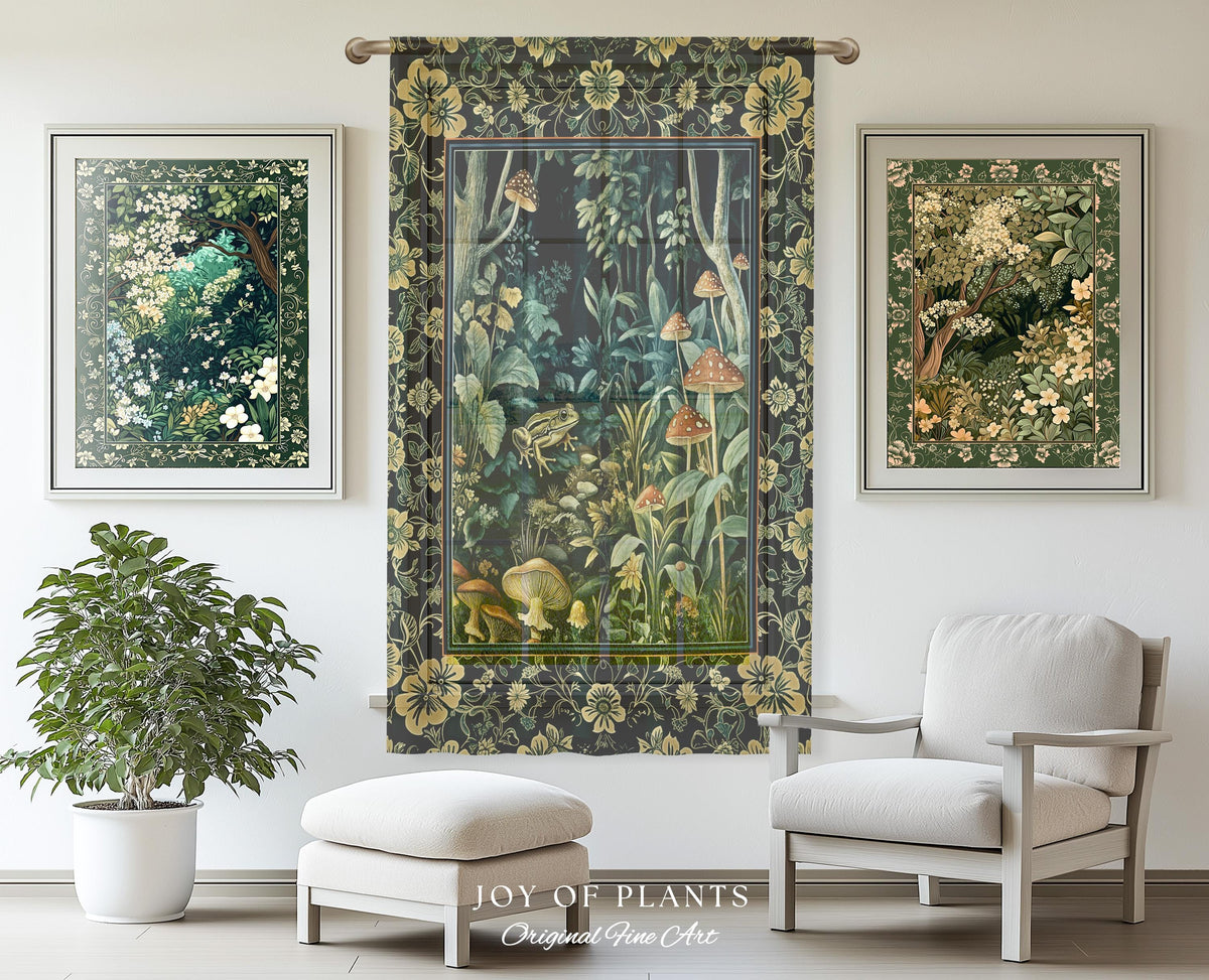 Magical Mushroom Folklore Forest Curtain | Cute Woodland Bedroom Goblincore Forest Woodland Whimsy Toadstool Aesthetic Nature Lover Drapes |