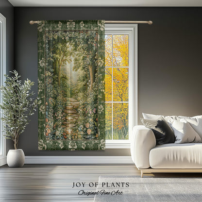 Mystic Garden Fairytale Landscape Curtain | Fairycore Woodland Nature Lover Aesthetic Cozy Earthy Bedroom Decor Whimsical Floral Drapes |