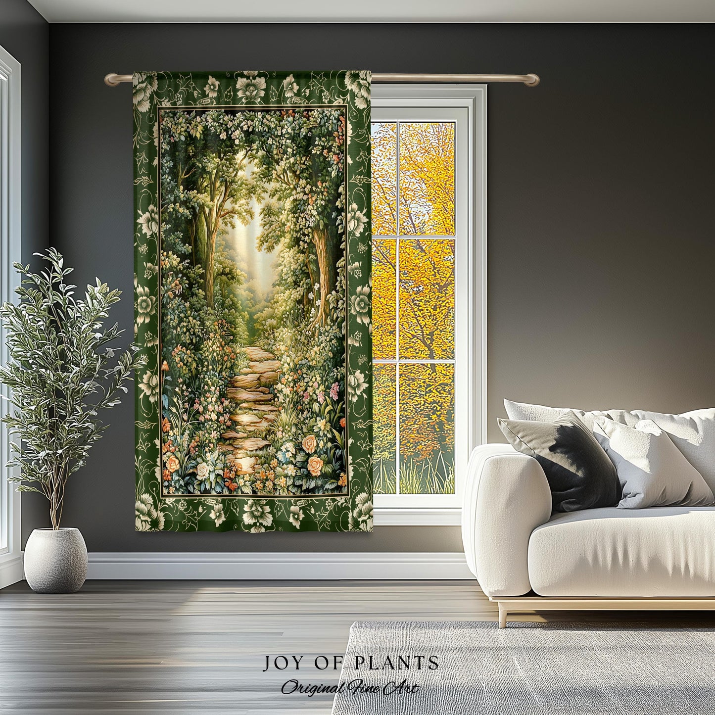 Mystic Garden Fairytale Landscape Curtain | Fairycore Woodland Nature Lover Aesthetic Cozy Earthy Bedroom Decor Whimsical Floral Drapes |