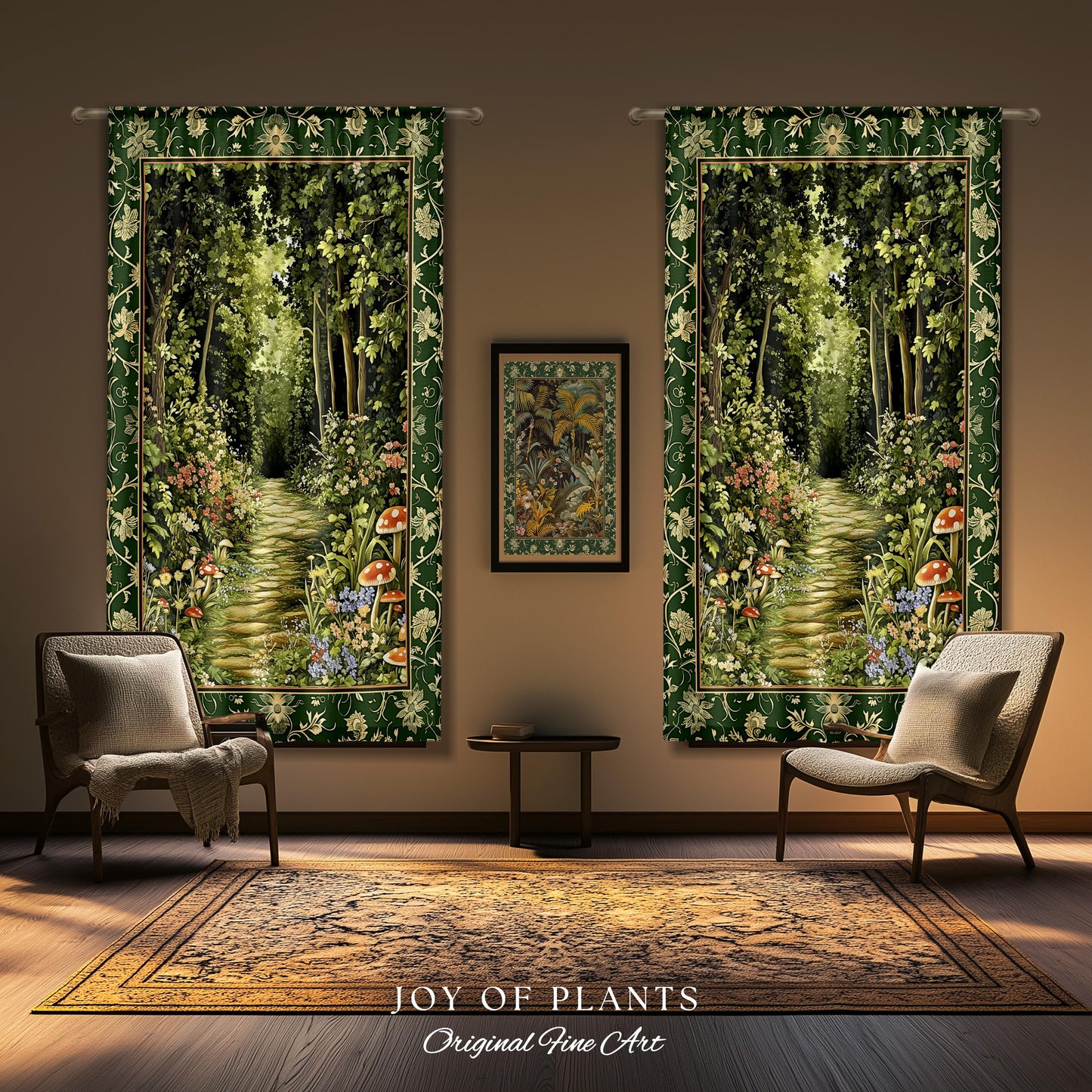 Natural Plants Ethereal Folklore Curtain | Woodland Fairy Inspired Nature Lover Bedroom Cozy Earthy Botanical Accent Mystical Floral Drapes