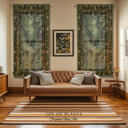 Natural Plants Ethereal Folklore Curtain | Woodland Fairy Inspired Nature Lover Bedroom Cozy Earthy Botanical Accent Mystical Floral Drapes