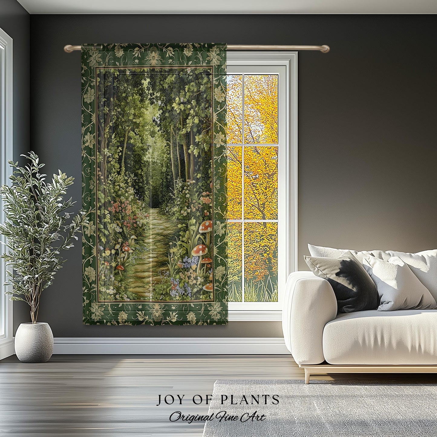 Natural Plants Ethereal Folklore Curtain | Woodland Fairy Inspired Nature Lover Bedroom Cozy Earthy Botanical Accent Mystical Floral Drapes