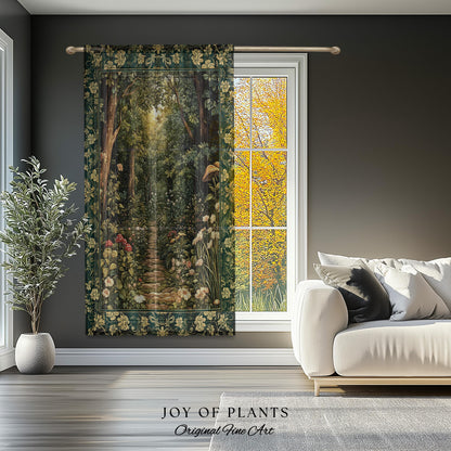 Botanical Bedroom Curtain Fairycore | Woodland Mushroom Aesthetic Nature Lover Bookish Style Mushroom Drapes Fairy Core Emerald Green Decor