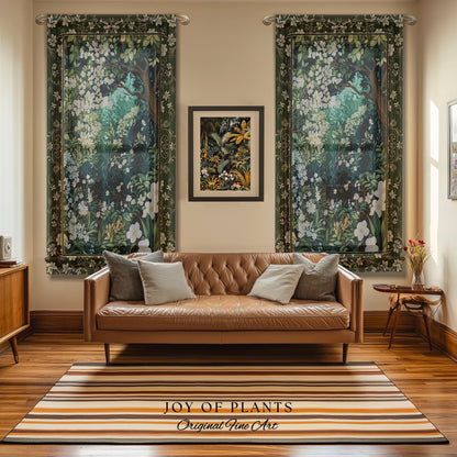 Botanical Aesthetic Forest Curtain Dark Cottagecore Folklore Inspired Decor | Ethereal Aesthetic Fairycore Mystical Woodland Drapes Bohemian