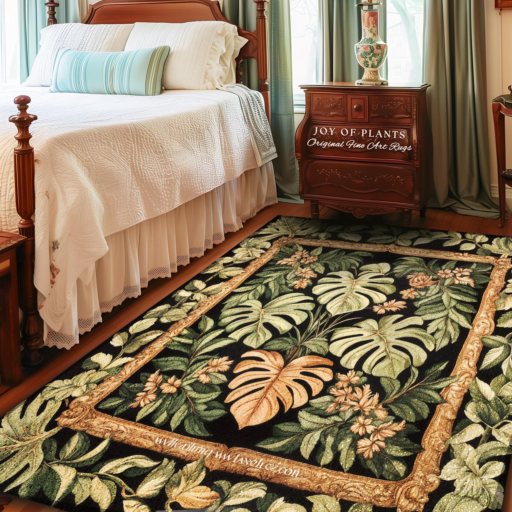 Bold Botany Greenhouse Rug | Multicolored Statement Rug Ethereal Botanicals Houseplant Aesthetic Swiss Cheese Plant Area Rug Indie Bedroom