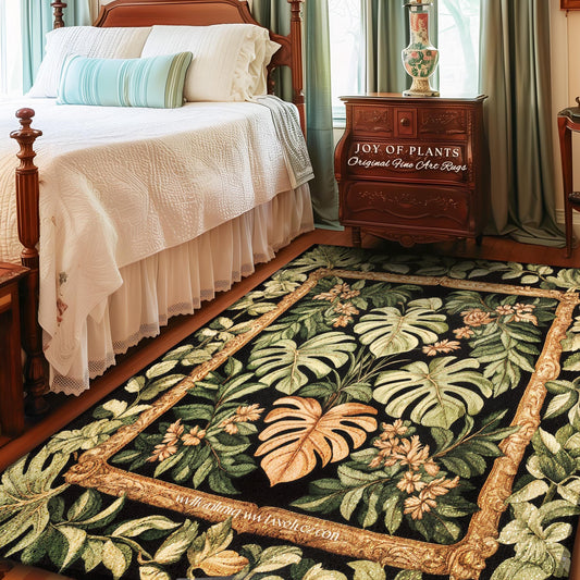 Bold Botany Greenhouse Rug | Multicolored Statement Rug Ethereal Botanicals Houseplant Aesthetic Swiss Cheese Plant Area Rug Indie Bedroom