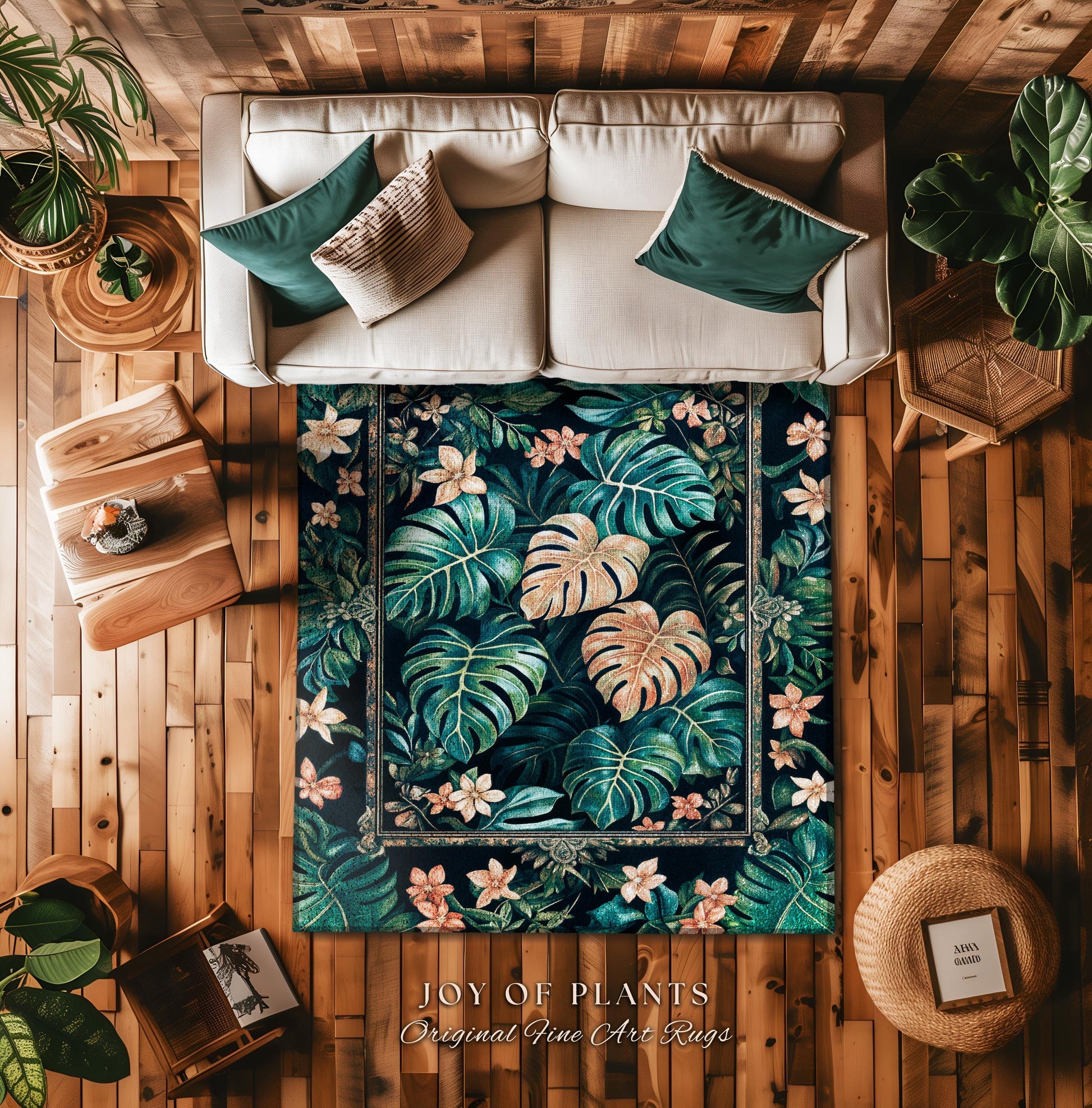 Monstera Greenhouse Accent Rug | Elegant Greenery Botanical Maximalist Bedroom Tropical Houseplant Lover Accent Rug Cottagecore Bright Color