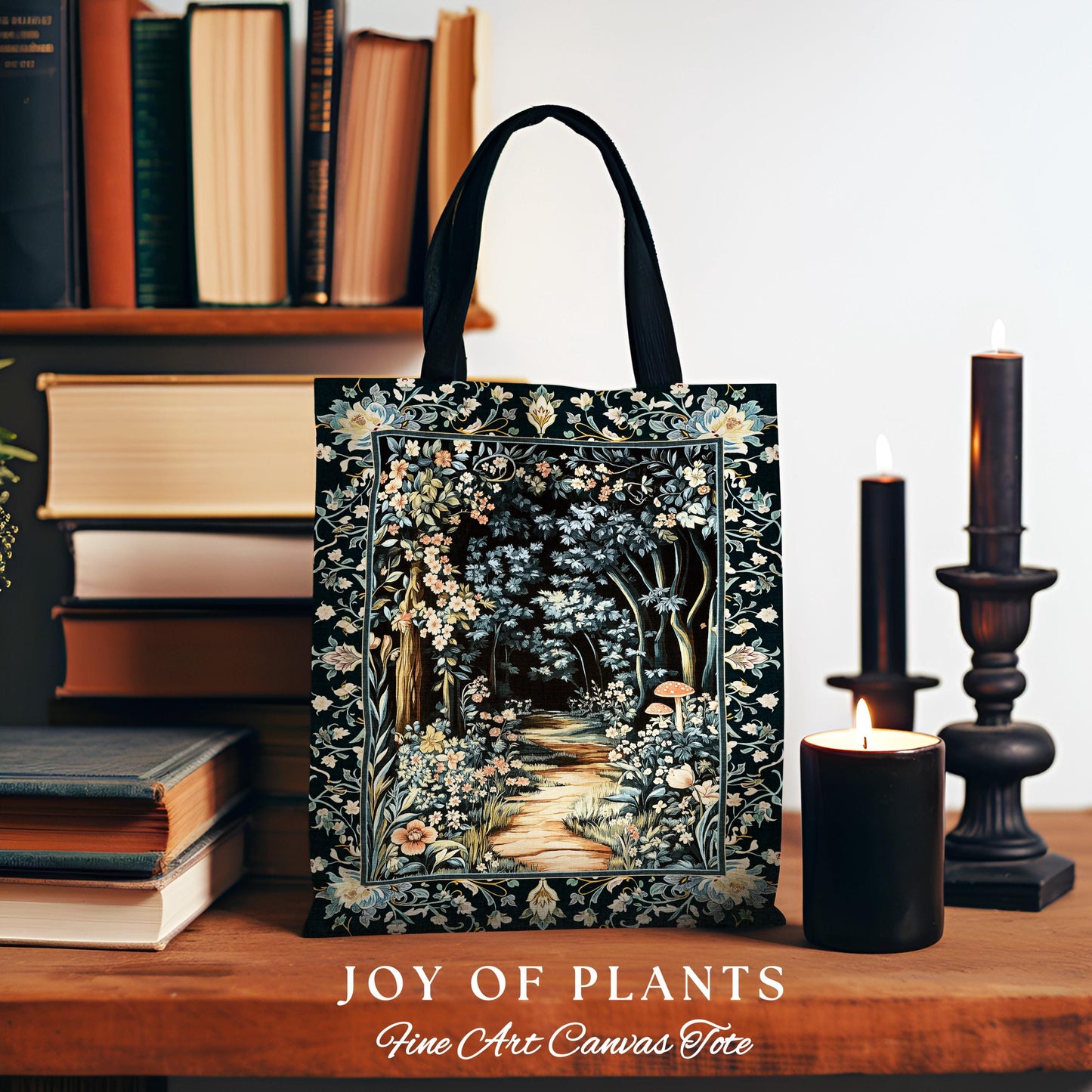 Dreamy Forest Landscape Botanical Tote | Misty Forest Dark Cottagecore Aesthetic Fairycore Bookish Woven Tapestry Bag Magical Jungle Decor |
