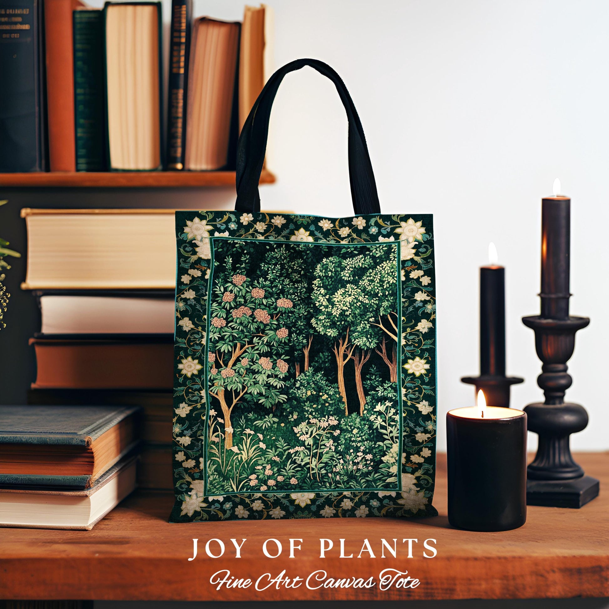 Dark Woodland Whimsical Forest Tote Bag | Whimsigothic Folklore Inspired Style Ethereal Aesthetic Woven Tapestry Bag Fairycore Wildflowers