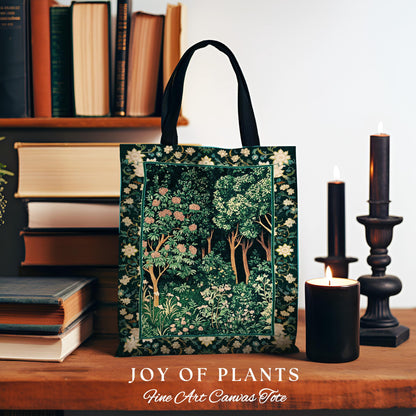 Dark Woodland Whimsical Forest Tote Bag | Whimsigothic Folklore Inspired Style Ethereal Aesthetic Woven Tapestry Bag Fairycore Wildflowers