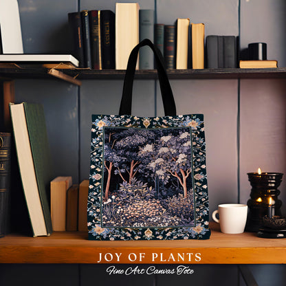 Fairycore Aesthetic Botanical Tapestry Tote Dark Academia Lavender Purple Nature Inspired Ethereal Woodland Wildflowers Enchanted Book Bag