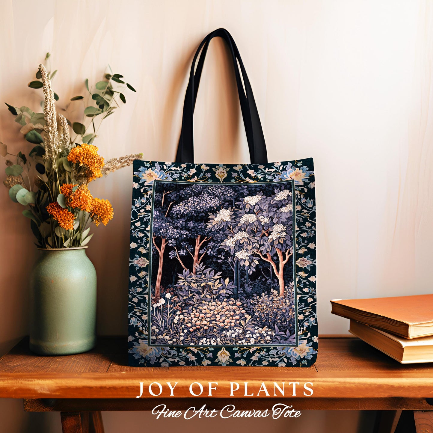Fairycore Aesthetic Botanical Tapestry Tote Dark Academia Lavender Purple Nature Inspired Ethereal Woodland Wildflowers Enchanted Book Bag