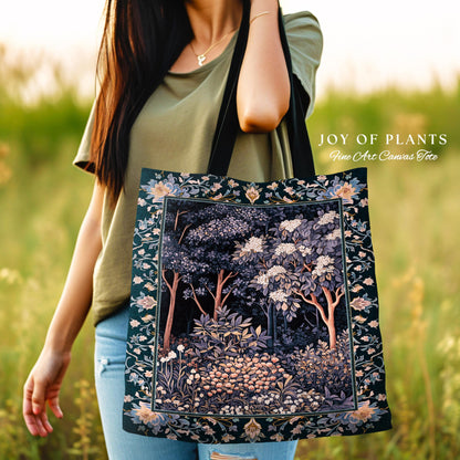 Fairycore Aesthetic Botanical Tapestry Tote Dark Academia Lavender Purple Nature Inspired Ethereal Woodland Wildflowers Enchanted Book Bag