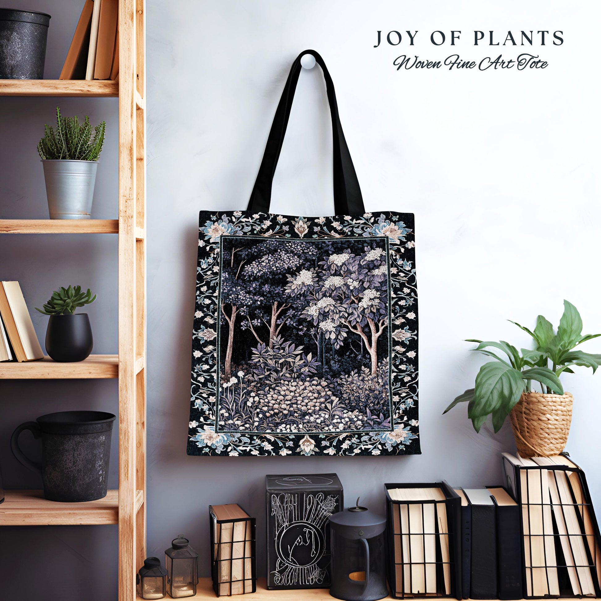 Fairycore Aesthetic Botanical Tapestry Tote Dark Academia Lavender Purple Nature Inspired Ethereal Woodland Wildflowers Enchanted Book Bag
