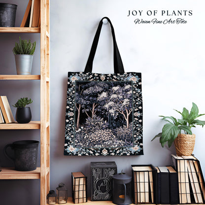 Fairycore Aesthetic Botanical Tapestry Tote Dark Academia Lavender Purple Nature Inspired Ethereal Woodland Wildflowers Enchanted Book Bag