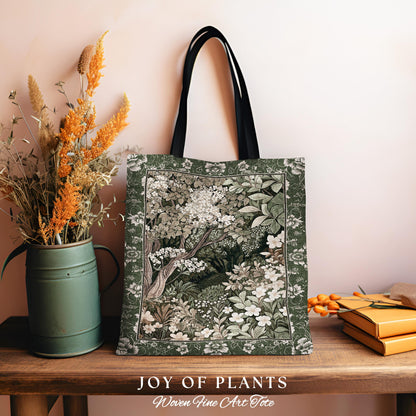 Soft Aesthetics Folklore Tote Bag | Fairy Inspired Style Cozy Cottagecore Accessory Ethereal Nature Aesthetic Sage Green Indie Woven Tote |