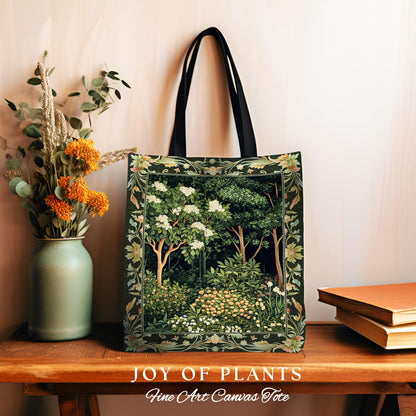 Emerald Green Medieval Tree Tapestry Tote | Magical Woodland Cottagecore Aesthetic Nature Lover Bookish Bag Olive Green Style Bohemian Cute