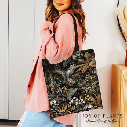 Earthy Colors Tropical Leaves Tapestry Bag | Jungle Aesthetic Style Whimsical Botanical Accessory Forest House Plant Woven Tote Ethereal |