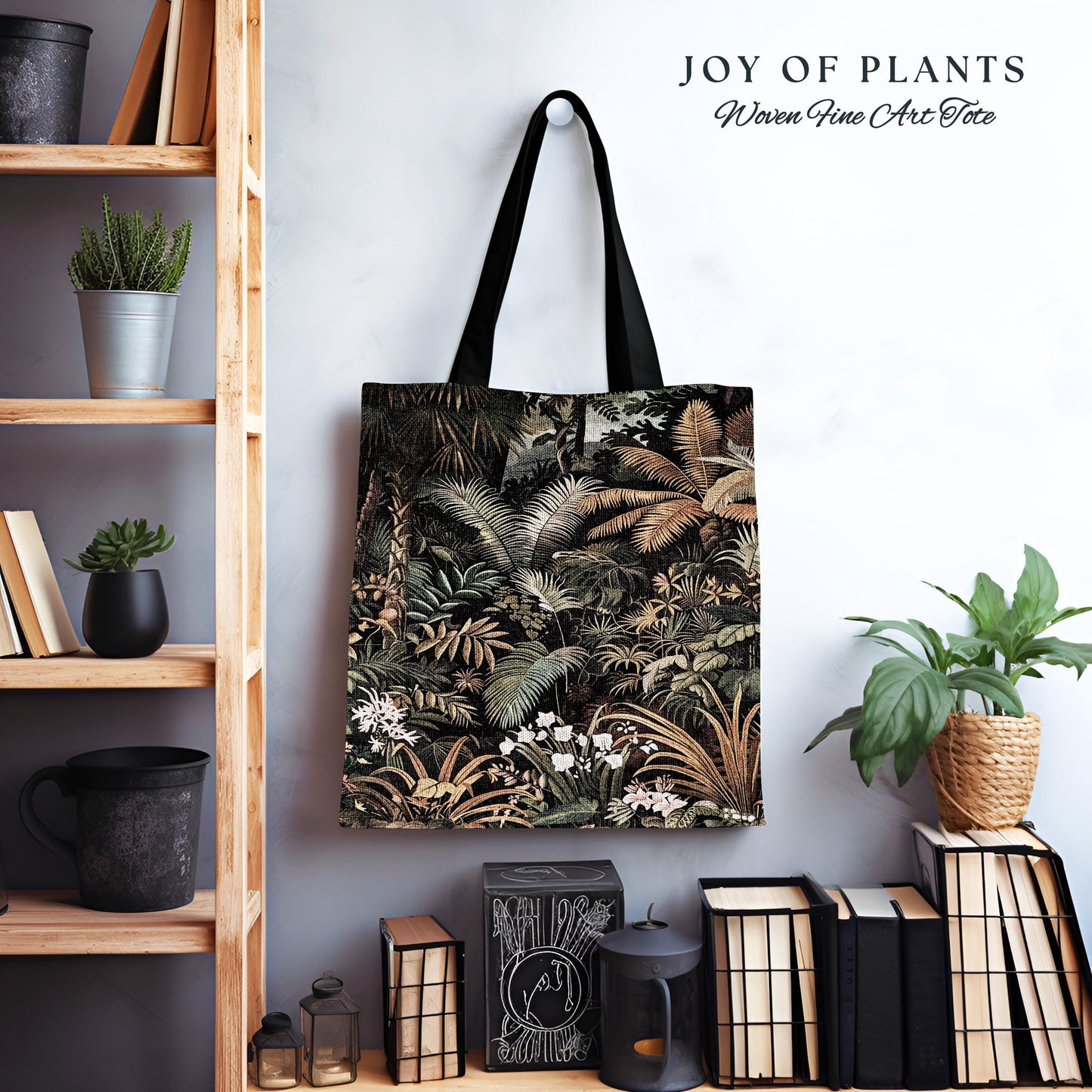 Earthy Colors Tropical Leaves Tapestry Bag | Jungle Aesthetic Style Whimsical Botanical Accessory Forest House Plant Woven Tote Ethereal |